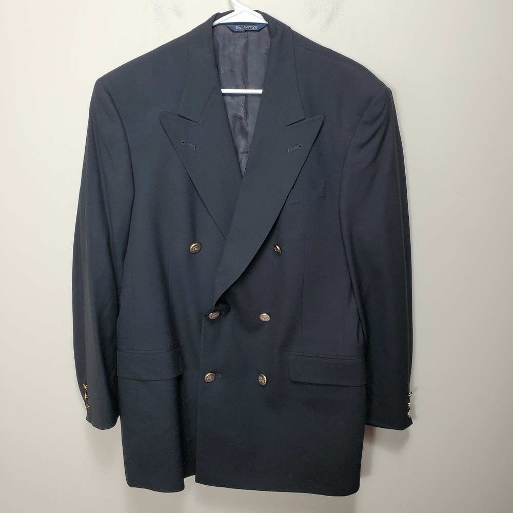 Burberry Blazer Mens Double Breasted Wool USA Black 39R VTG Old Money Luxury